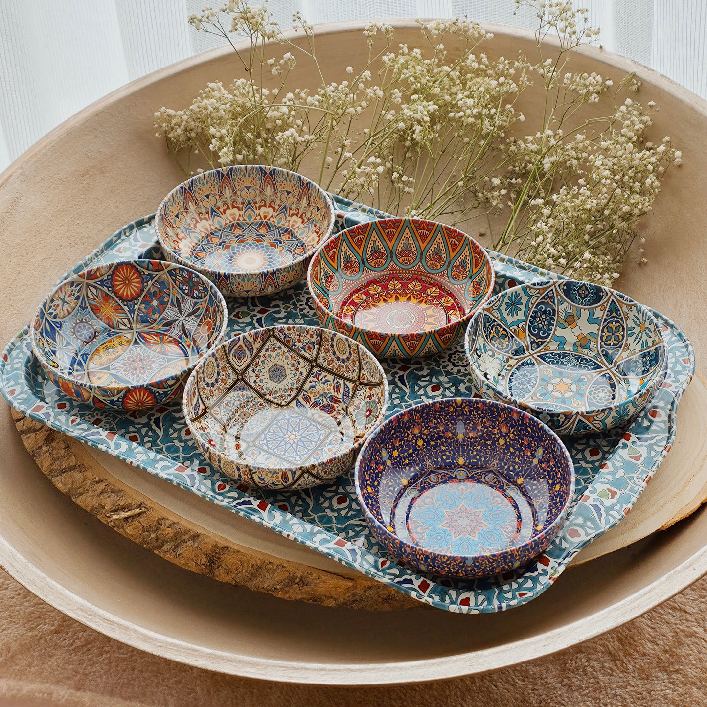 Ethnic Schalen - 6er Set + Gratis Tablett