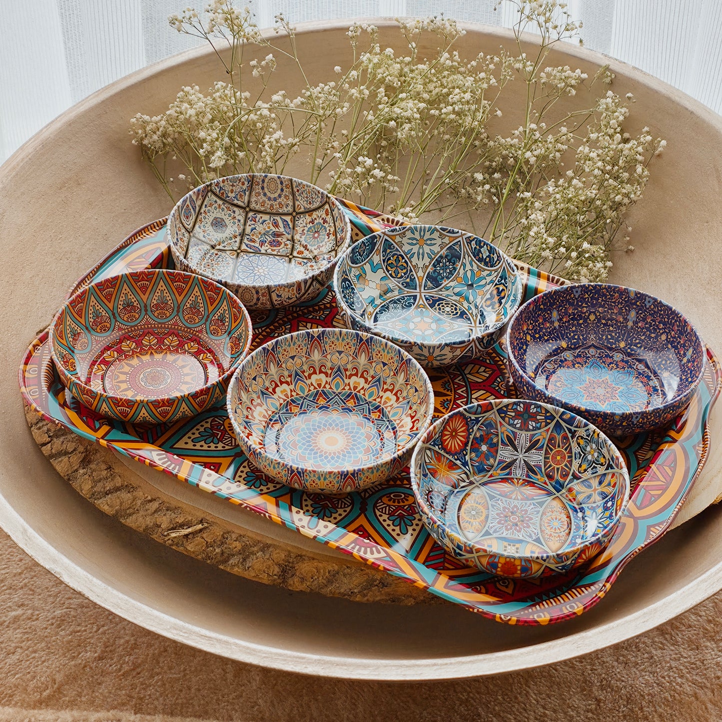 Ethnic Schalen - 6er Set + Gratis Tablett